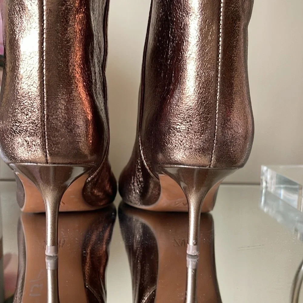 Zara Woman Metallic Kitten Heel Knee Boots Gold Bronze - Picture 5 of 15